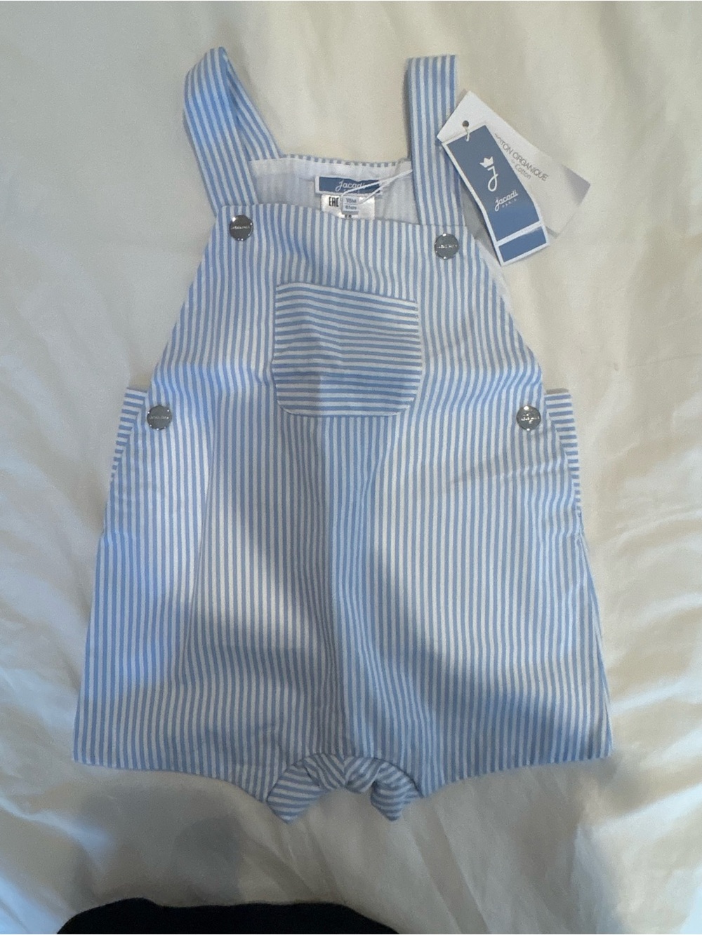 Jacadi Blue and White Striped Baby Romper